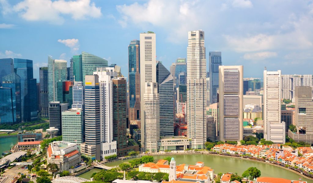 Singapore city skyline, business building and financial district